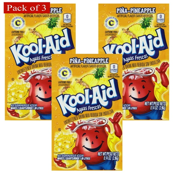Kool Aid Pina-Ananas, Mélange de Boisson Gazeuse Non Sucré (0.14 Oz) (Lot de 3)