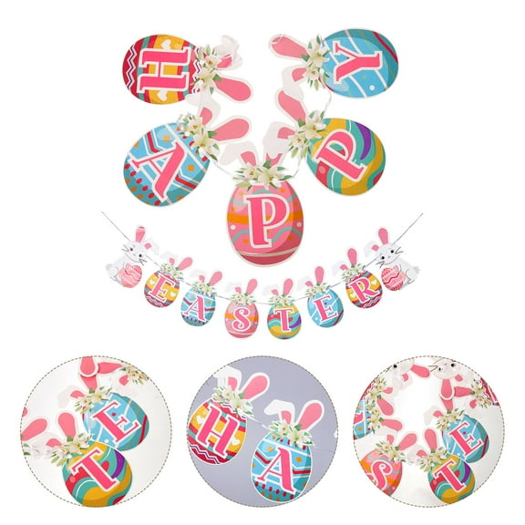 Raindrops 1 Set Hanging Happy Easter Banner Garland Swirl Pendants Happy Easter Bunting Banner for Party