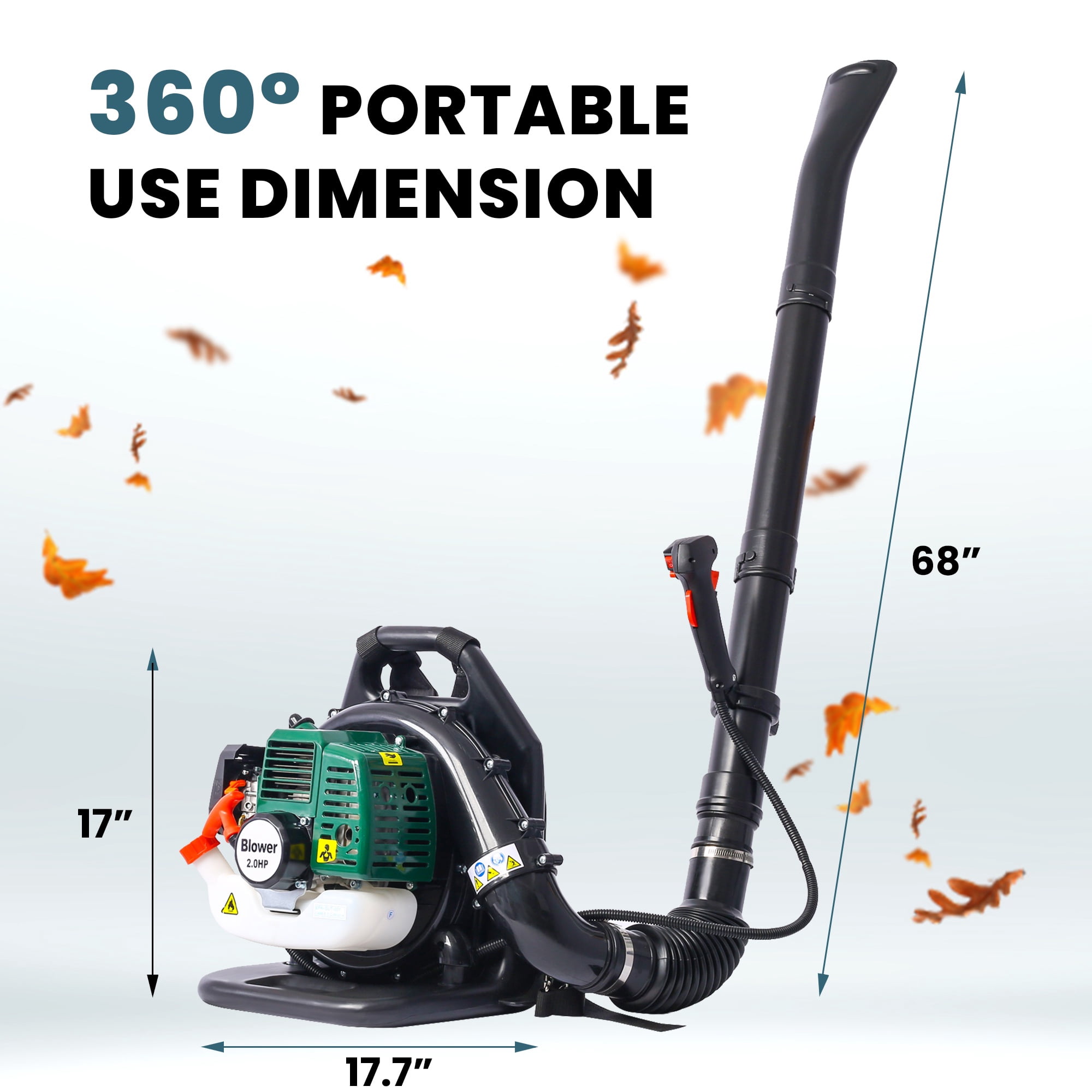 Backpack Leaf Blower Gas Powered 52CC, Seizeen Cordless Leaf Blower 530CFM Powerful, with Adjustable Handle & Extended Tube for Yard, Green