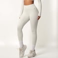 thumbnail image 3 of Women's High Waist Seamless Full-Length Leggings with Compression Fit Stretch Fabric and Minimal Logo Detail - Off White, Medium, 3 of 7
