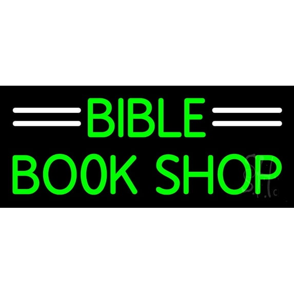 Green Bible Book Shop LED Neon Sign 10" Tall x 24" Wide - inches Black Square Cut Acrylic Backing, with Dimmer - Premium built indoor Sign for Home décor, Event, Religious place, Store interior.