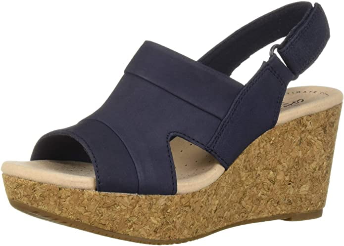 clarks navy wedge sandals