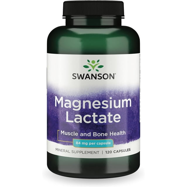 Swanson Suplemento Alimenticio de Lactato de Magnesio 84 mg en Cápsulas, 120 Unidades