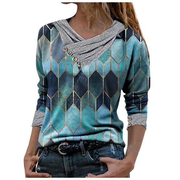 LYXSSBYX Women Long Sleeve Tops Hot Sale Clearance Women Tie-dye Printed Embroidery Collar Long Sleeve Pullover Blouse Tops