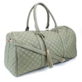thumbnail image 2 of Women's Quilted Leather Weekender Travel Duffel Bag With Rose Gold Hardware - Large 22" Size - Cute Satin Inner Lining - Olive Green, 2 of 6