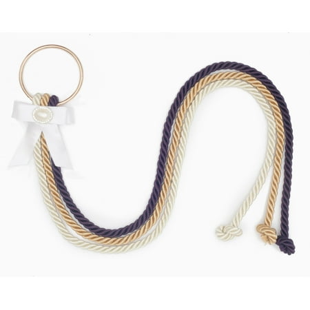 Ceremony Unity Wedding Knot KIT - Unity Knot - God, Bride & Groom- Includes: (Brown, Beige, Gold) Thick Silk Ropes with Gold Ring, White Ribbon and Pearl Pendant Jewelry, Pastor Ceremonial Passages 3