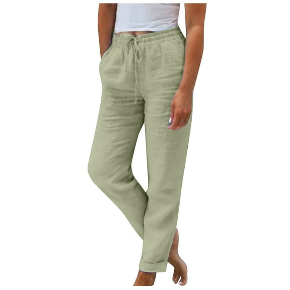 Cotton Linen Summer Pants for Women High Waist Elastic Casual Streetwear Solid Clothes Loose Pencil Pants