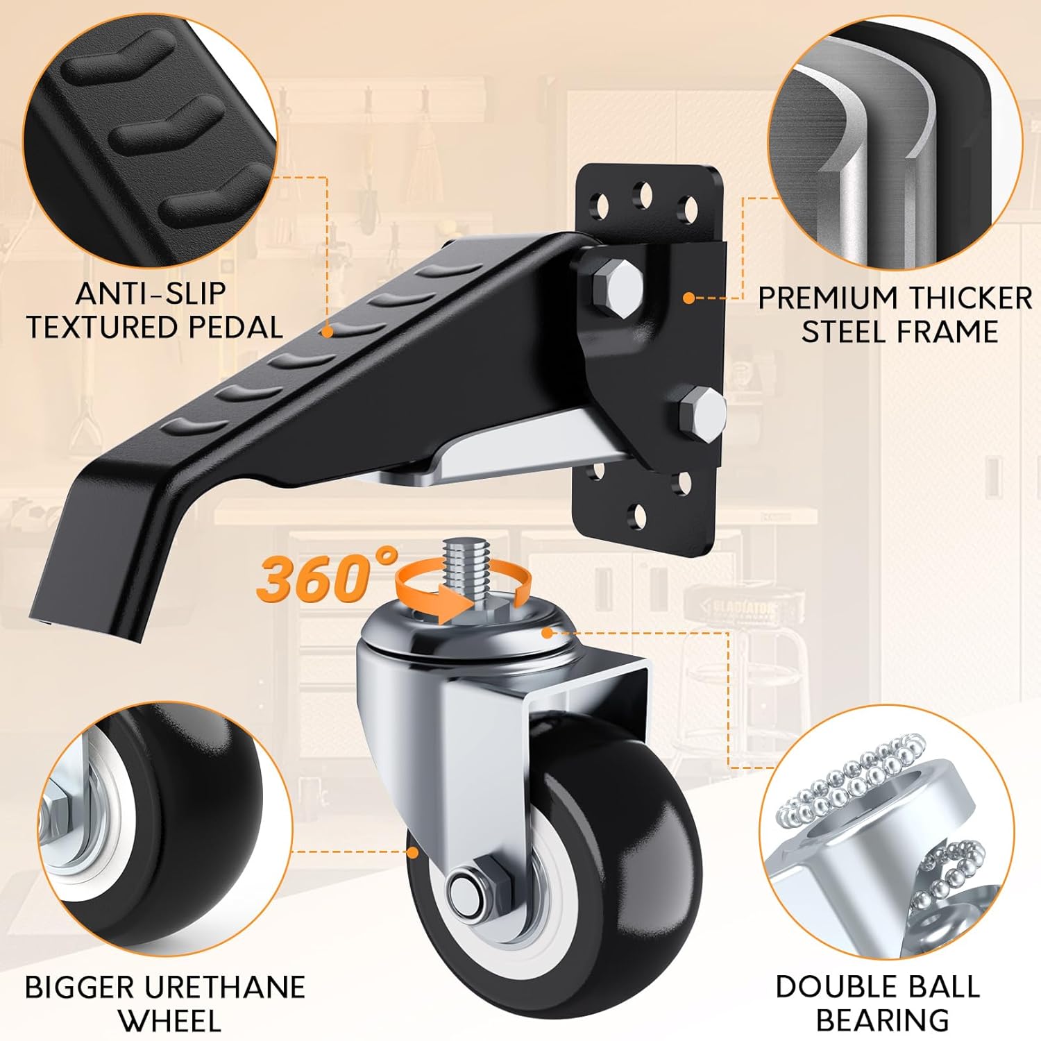 4 Pack Workbench Casters kit 660/720/880/990 Lbs - Retractable Casters Heavy Duty Bench Caster Wheels Designed for Workbenches Machinery & Tables,