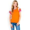 thumbnail image 4 of Women's Colorblock Knit Short Sleeve Top with Bold Striped Sleeves- Orange,Medium, 4 of 7