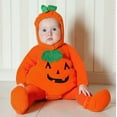 thumbnail image 3 of DQRPSEETB Toddler Boys Girls Long Sleeve Striped Halloween Pumpkin Romper Hat Soft Hooded Bodysuit Shoes Set 0 to 2T for Autumn and Winter, 3 of 9