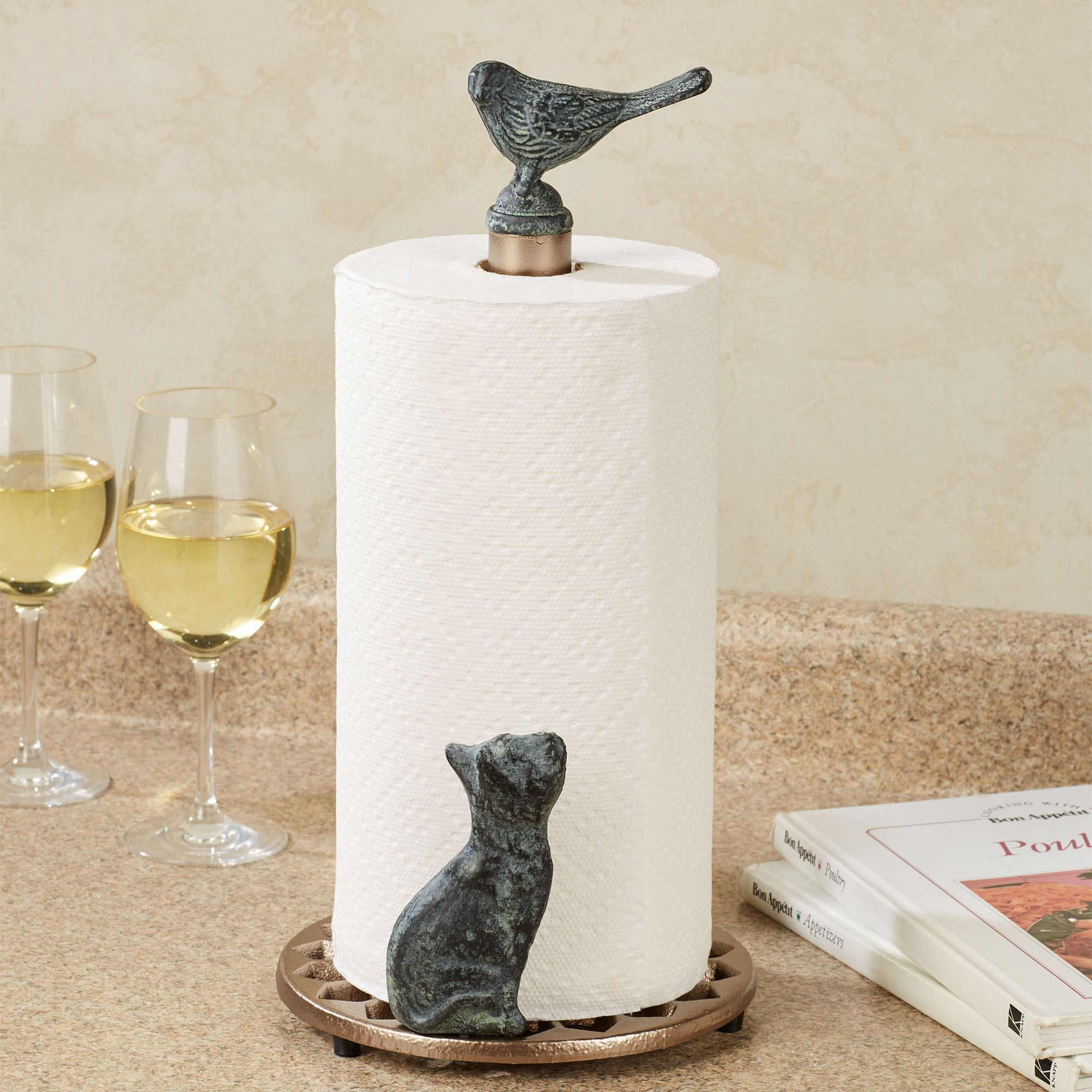 Cat and Bird Paper Towel Holder