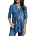thumbnail image 2 of VERABENDI Women's Plus Size Tops 3/4 Sleeve Shirts Dressy Casual Metal Buckle V-Neck Tunic Blouses,M-4XL, 2 of 11