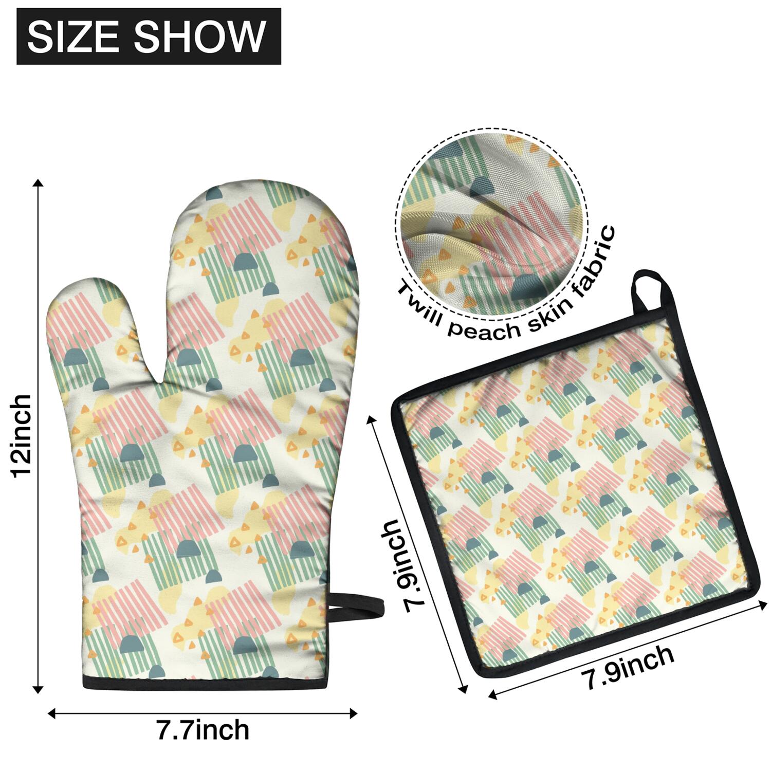 Oven Mitts and Pot Holders Set Of 4, Heat Resistant Kitchen Gloves with Non-Slip Grip, Hanging Loop, Soft Cotton Lining for Baking, Cooking, Grilling, Barbecue
