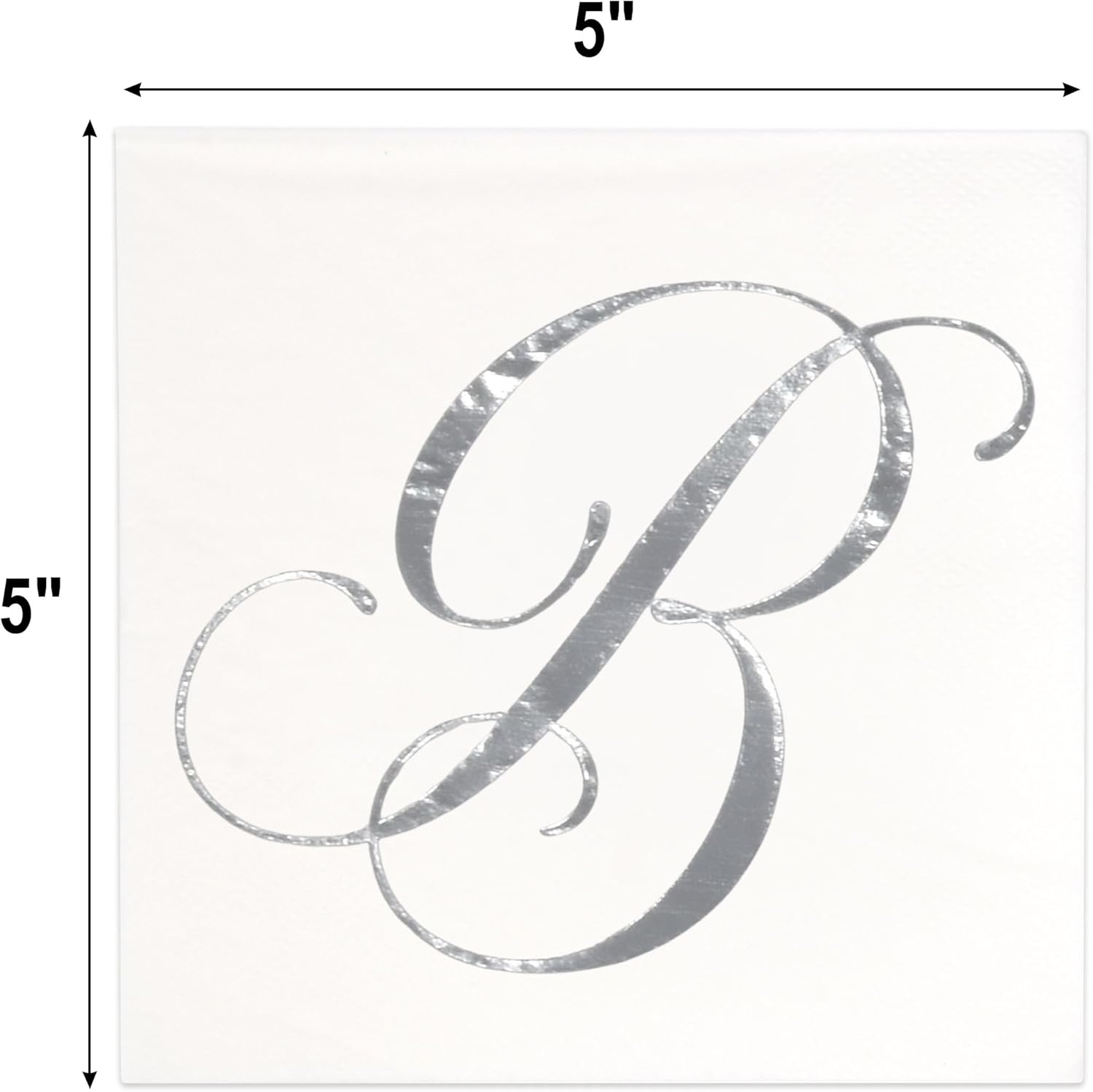 Gift Boutique 100 Silver Monogram Cocktail Napkins Letter B Disposable Paper Pack Elegant Metallic Silver Foil Hand Napkin for Powder Room Wedding Holiday Birthday Party Baby Shower Decorative Towels