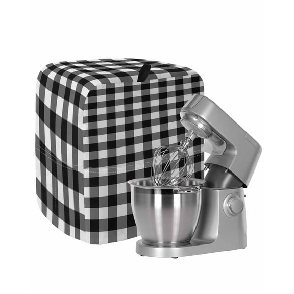 Farmhouse Checkered Stand Mixer Dust Cover with Storage Pocket & Handles, Black White Buffalo Plaid Fits All Tilt Head & Bowl Lift Kitchen Appliance Cover Organizer Bag Accessories, 6-8 Quart