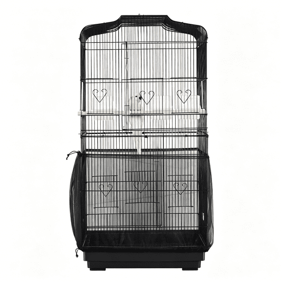MISSMILE Bird Cage Seed Catcher, Universal Bird Cage Cover Skirt, Adjustable Parakeet Cage Nylon Mesh Netting for Round Square Cages Prevent Scatter and Mess - Black 78.7 Inch (Not Include Birdcage)