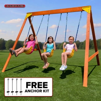 Sportspower Brooklyn Wooden Swing Set with 3 Swings, Great for