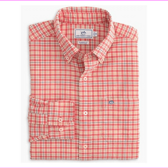 Men's Rouge Red Course Plaid Oxford Long Sleeve Sport Shirt