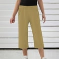 thumbnail image 2 of Posijego Girls Capri Pants Straight Leg High Waisted Cropped Trousers Solid Color Casual Long Pants with Pockets, 2 of 6