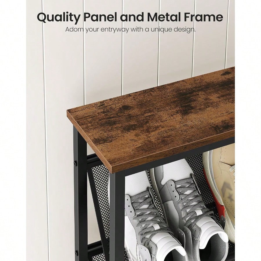 Shoe Rack 4Tier Slanted Shoe Storage Shelf Narrow Shoe Rack For Entryway Shoe Organizer With Adjustable Feet Slim Shoe Shelf With Wooden Top And Metal Frame Rustic Brown And Black TXJ75BF