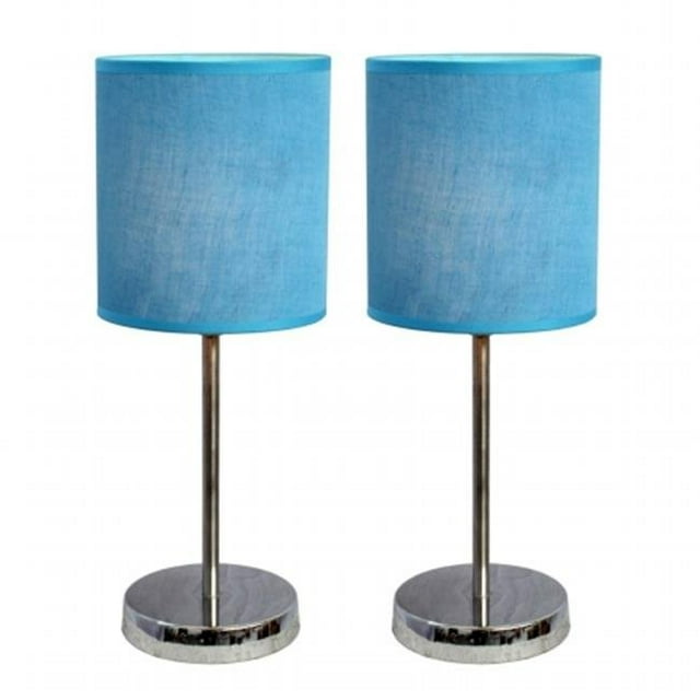 Simple Designs Lampe de Table Mini Basique Chromée avec Abat-Jour en Tissu Ensemble de 2, Bleu