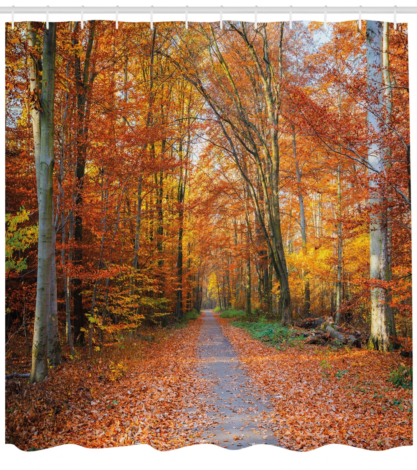 Autumn Shower Curtain Pathway in the Woods Print for Bathroom 70 Inches Long