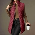 thumbnail image 2 of WTOBBY Women's Long Quilted Sleeveless Vest, Lightweight Zip Up Padded Gilet, Solid Color Warm Outerwear, Fashion Insulated Tank, Perfect for Layering in Cold Weather,Red 2XL, 2 of 8