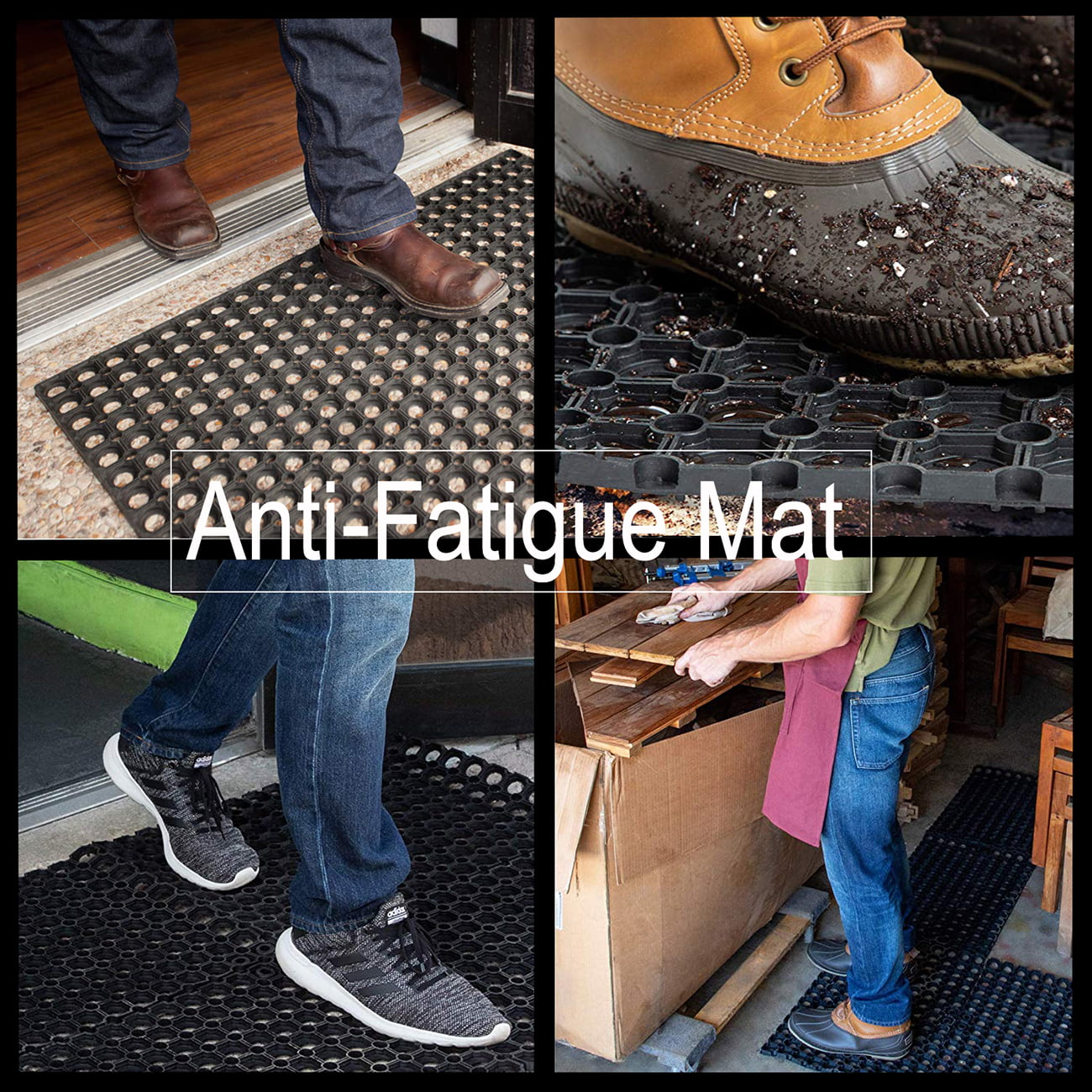 Evideco Outdoor Interlocking Rubber Floor Mat Anti-Fatigue Door Mat 24Lx16W Black