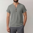 thumbnail image 4 of Horkkom Linen Shirts for Men V Neck Solid Color Short Sleeve Shirts Summer Beach Casual Shirts M, 4 of 9