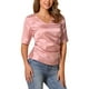 thumbnail image 4 of Blusa de satén INSPIRE CHIC para mujer, con cuello en V, mangas cortas, fruncido y lazo en la parte posterior, tops casuales de oficina XS Rosa, 4 of 5