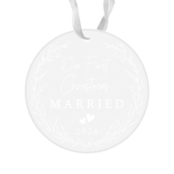 First Christmas Married Ornament 2025, Newlyweds Wedding Gifts, Couple Keepsake For 1St Year Married, Premium Glass Crafted, One-Sided Printing Design, Ribbon Hanging, Wedding