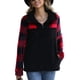 thumbnail image 1 of Blusa de felpa para mujer, manga larga, costura, patrón de rejilla, blusa de ajuste informal a la moda para citas, 1 of 8