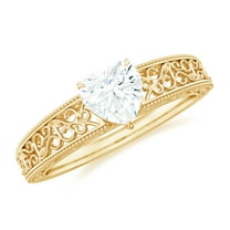 Rosec Jewels Certified 5 MM Heart Lab Grown Diamond Art Deco Ring, EF-VS Quality - Ready to Gift, 10K Yellow Gold, US 11.50