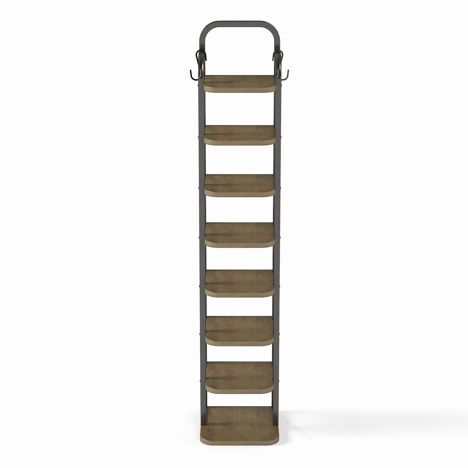 8 Tier Vertical Shoe Rack, Narrow Shoe Storage Organizer with Adjustable Shelves and 2 Hooks, for Small Spaces Entryway Living Room Bedroom