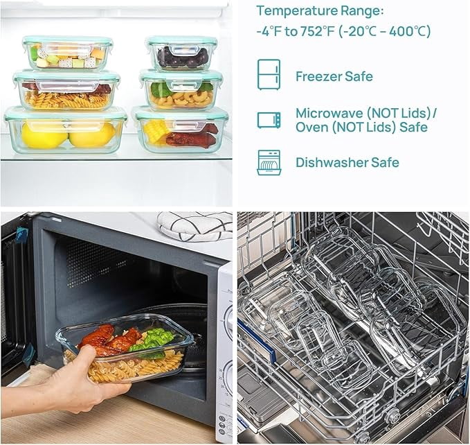 AISOON 8-Pack Borosilicate Glass Food Storage Containers, Leakproof Airtight Lids, BPA-Free Meal Prep Kitchen Storage Set