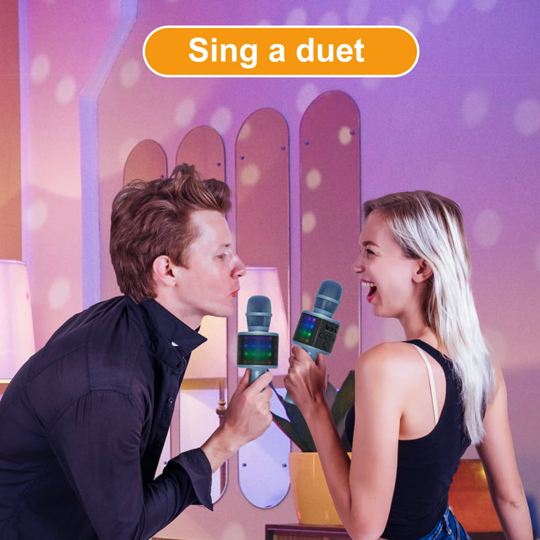 Core Innovations Wireless Bluetooth Karaoke Microphone with LED Lights, Built-In Speakers + HD Recording