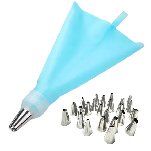 24 Piece Stainless Steel Piping Nozzle Set With Silicone Pastry Bag, Decorating