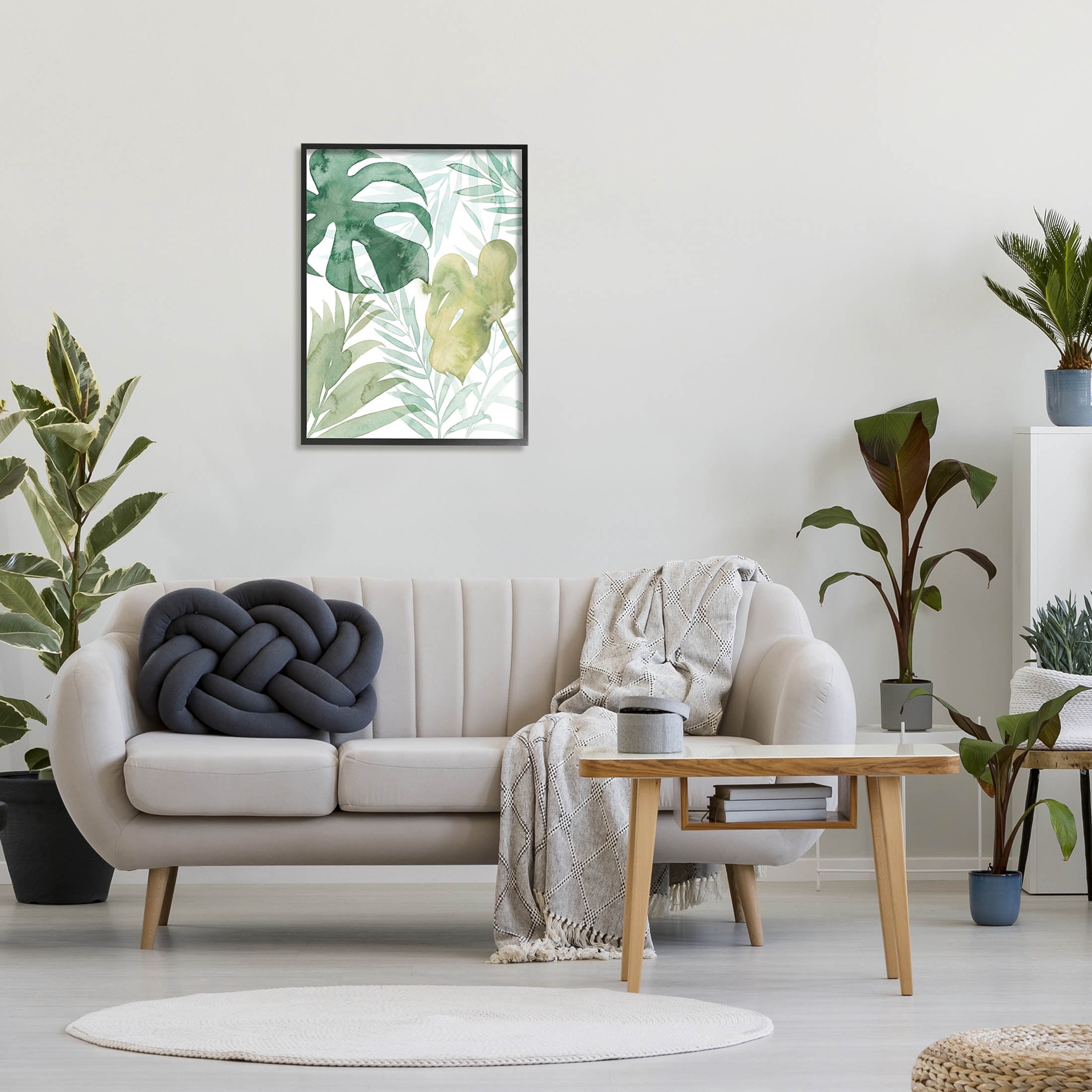 Layered Tropical Botanical Leaves Botanical & Floral Graphic Art Black Framed Art Print Wall Art