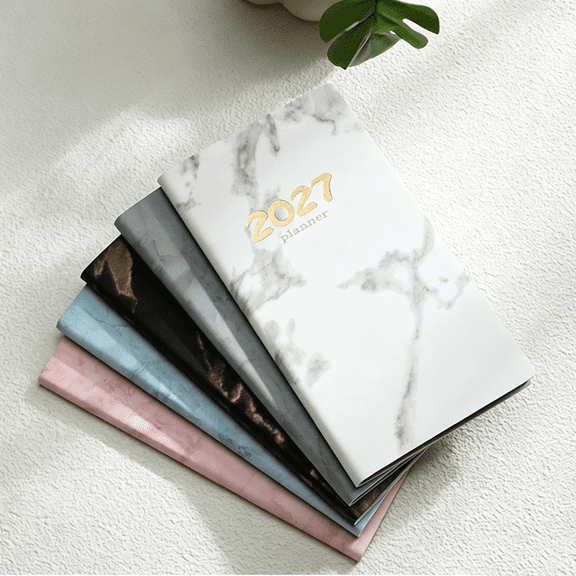 Lksixu Pocket Planner 2027, Marble Prints Weekly & Monthly Calendar Planner with Bookmark, 4"x7" Agenda Journal to Track Goals & Tasks, Portable Daily Organizer Notebook for Travel Office