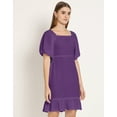 thumbnail image 3 of Moomaya Solid Square Neck Sheath Dress, Puff Sleeve Short Ruffle Hem Dress, 3 of 8