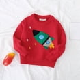 thumbnail image 3 of GYRATEDREAM Boys Girls Sweatshirts Cotton Rocket Print Long Sleeve Crewneck Pullover Toddler Kids Winter Warm Shirt Sweater Tops for 1-7Y Red, 3 of 8