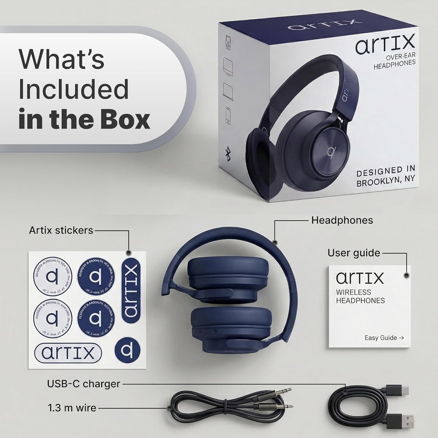 ARTIX CL750 Wireless Headphones Over Ear, 40 Hours Playtime and 3 EQ Music Modes Bluetooth V6.0 Headphones with Microphone, HiFi Stereo Foldable Lightweight Headset, for Home Office Cellphone PC