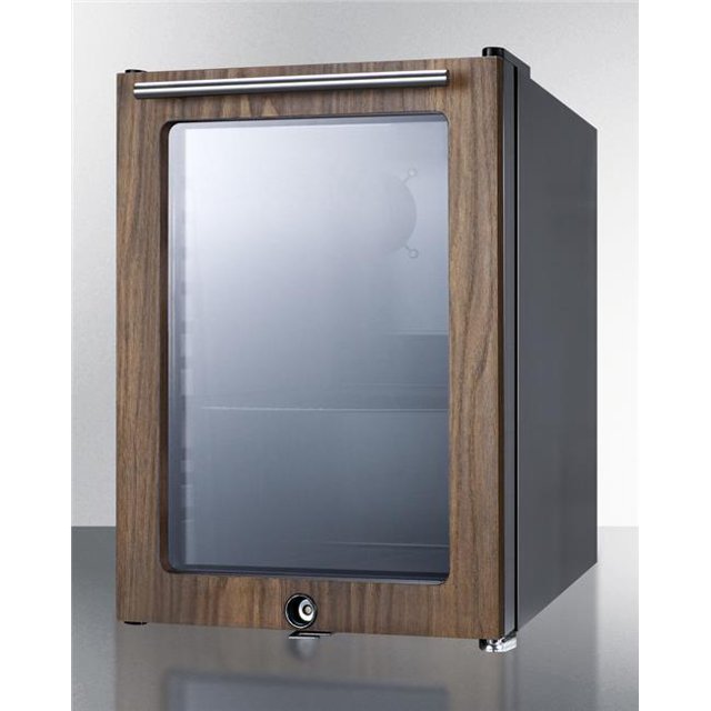 Summit Appliance SCR114LWP1 Compact Beverage Center with Wooden Glass Door Trim