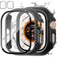 thumbnail image 1 of 2+2 Pack Case for Apple Watch 49mm Screen Protector, 2 Hard PC Protective Bumper Case + 2 HD Tempered Glass Screen Protector Film Cover for iWatch 49mm Accessories,Black+Carbon, 1 of 5