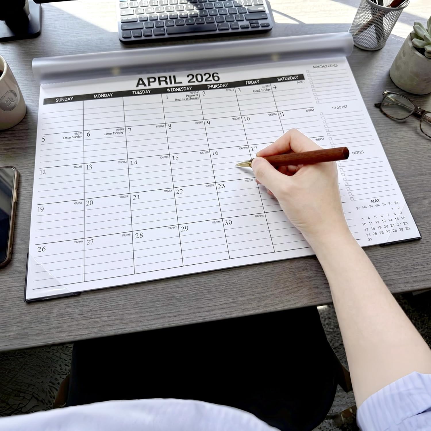 Desk Calendar 2026-2027, 21-Month Apr 2026 - Dec 2027, Large 17"x12" Desk/Wall Calendar, Ample Space, Thick Paper, Plastic Cover, Monthly Calendar 2026 Perfect for Home School & Office Organization
