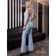 thumbnail image 3 of Conjunto Fashion 2 Piezas, Top Sin Mangas con Botones y Pantalón Ajustado con Corte Flare para Mujer, 3 of 5
