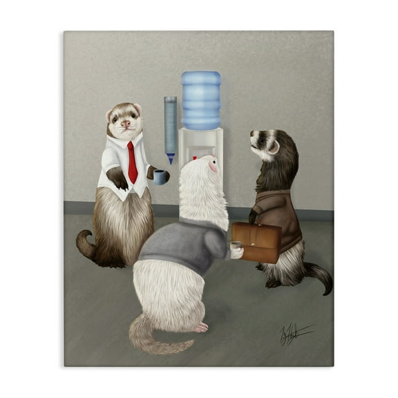 Stupell Industries Office Ferrets Water Cooler Animals & Insects Painting Gallery Wrapped Canvas Art Print Wall Art, 16 x 20