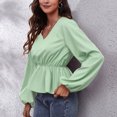 thumbnail image 4 of Odeerbi Chiffon Peplum Tops for Women 2025 Oversized Lantern Sleeve Waist Blouse V-Neck Solid Color Top White, 4 of 9
