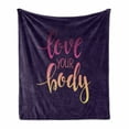 thumbnail image 1 of Fitness Soft Flannel Fleece Throw Blanket, Love Your Body Hand Drawn Typography Inspirational Positive Attitude, Cozy Plush for Indoor and Outdoor Use, 50" x 70", Dark Purple Pink Peach, by Ambesonne, 1 of 6