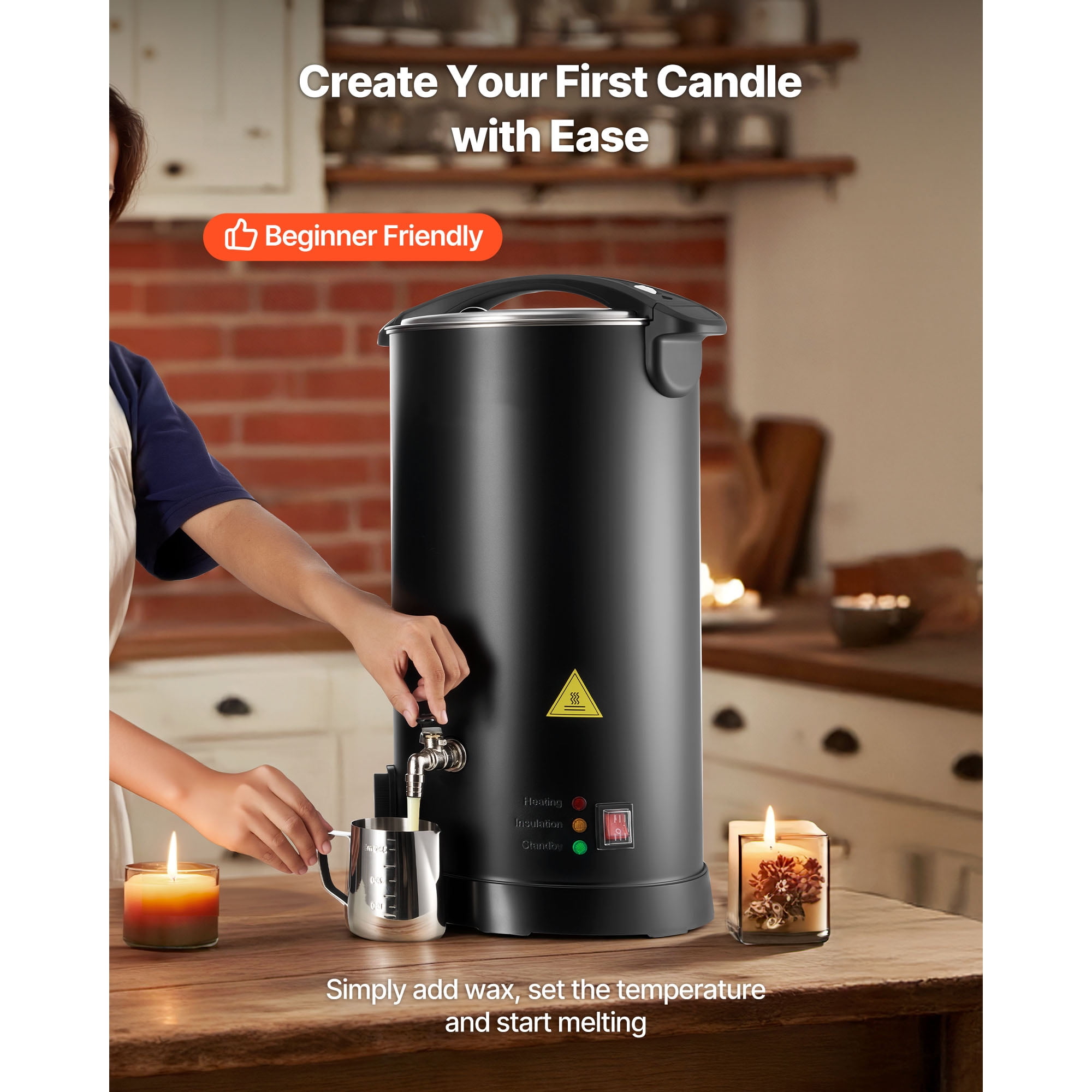 KFFKFF Wax Melting Pot for Candle Crafting, 15.9 Qts Capacity, Efficient Heating with Adjustable Temperature, Non-Stick Design for Smooth Pouring, Ideal for Candles and Soap Making